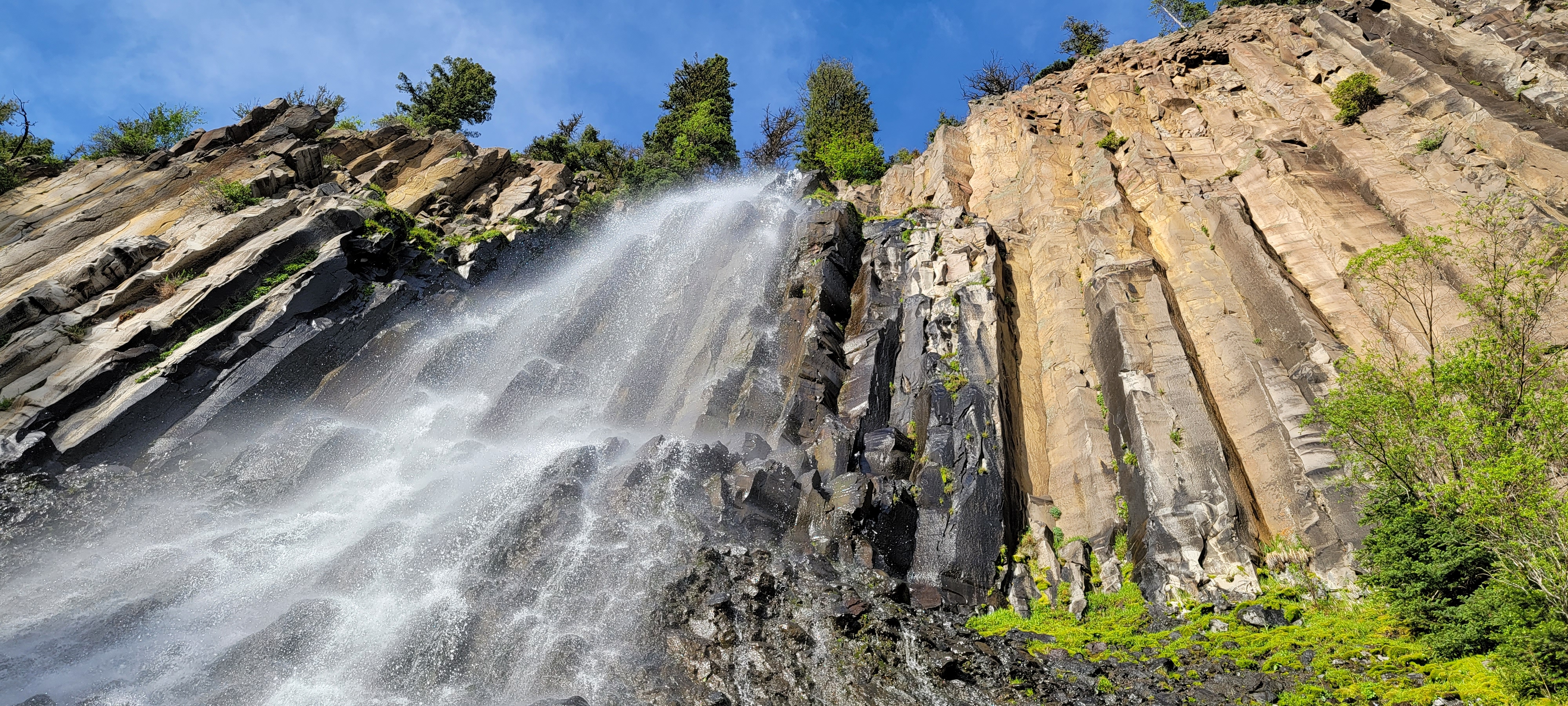 Looking straight up from below Palisade Falls near Bozeman, MT.